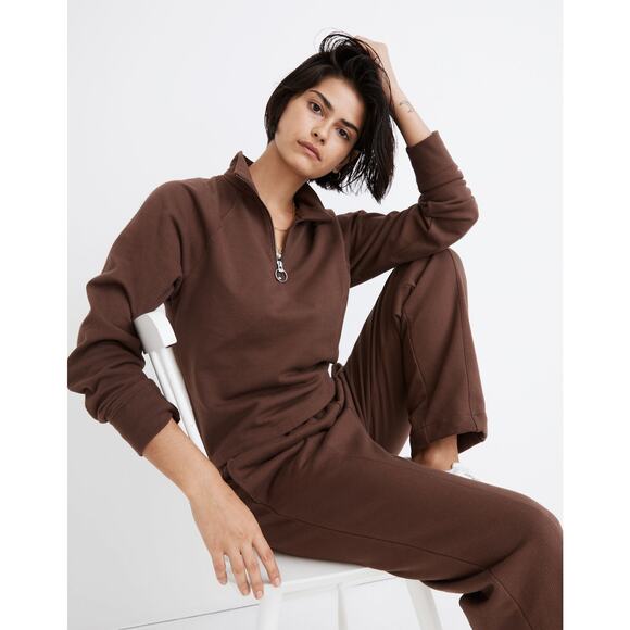 NWT Madewell MWL Ribbed Half-Zip Raglan Sweatshirt Womens Pullover Top Medium - Picture 1 of 7